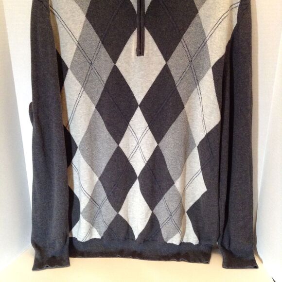 Tassa Elba Argyle Sweater Men L Gray 1/4 Zip Pullover Preppy Grandpa Winter Cozy - Picture 5 of 11
